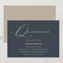 シンプルスクリプトブラックネイビーホワイトキンチェニェラ招待状