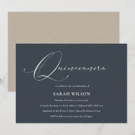 シンプルスクリプトブラックネイビーホワイトキンチェニェラ招待状 サンキューカード