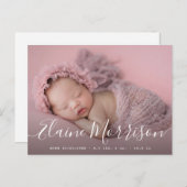 シンプルスクリプトベビー誕生発表カード ポストカード (正面/裏面)