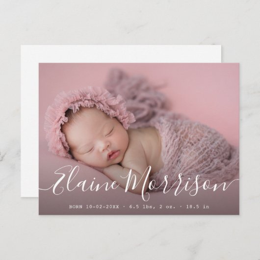 シンプルスクリプトベビー誕生発表カード ポストカード (正面/裏面)