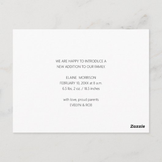 シンプルスクリプトベビー誕生発表カード ポストカード (裏面)