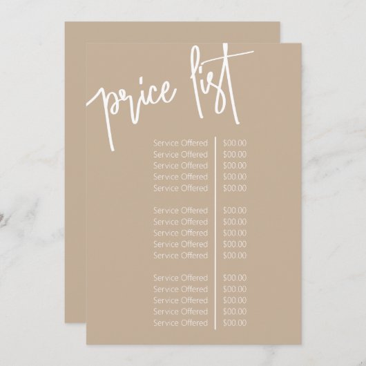 シンプルスクリプトベージュサロン価格表サービス メニュー (正面/裏面)