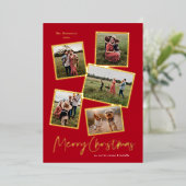 シンプルスクリプトメリークリスマスフォトコラージュ金ゴールド 箔シーズンカード (立ち正面)