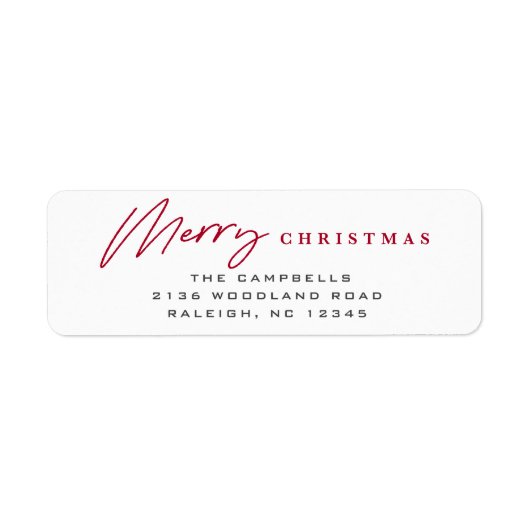 シンプルスクリプトメリークリスマスレッド差出人住所 ラベル (正面)
