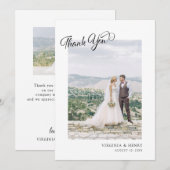 シンプルスクリプト写真の結婚式 サンキューカード (正面/裏面)