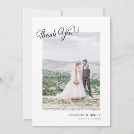 シンプルスクリプト写真の結婚式 サンキューカード
