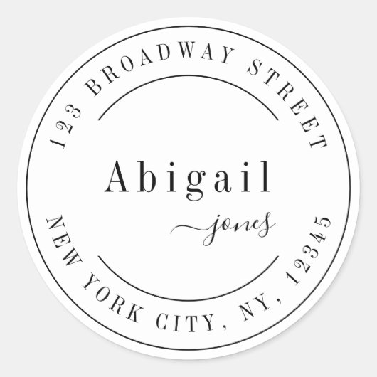 シンプルスクリプト名のモダン差出人住所 ラウンドシール (正面)