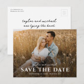 シンプルスクリプト名フォトウェディング日付の保存 案内ポストカード (正面/裏面)