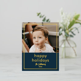 シンプルスクリプト名ミニマル写真 箔シーズンポストカード