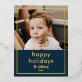シンプルスクリプト名ミニマル写真 箔シーズンポストカード (正面)