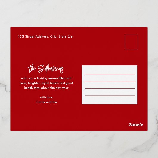 シンプルスクリプト名ミニマルPhoto結婚した Christmas 箔シーズンポストカード (裏面)