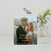 シンプルスクリプト名ミニマルPhoto結婚した Christmas 箔シーズンポストカード (立ち正面)