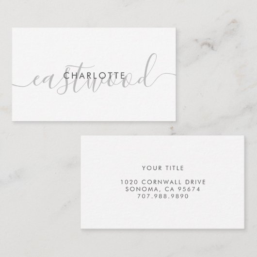 シンプルスクリプト名モノグラム通話カード 名刺 (正面/裏面)