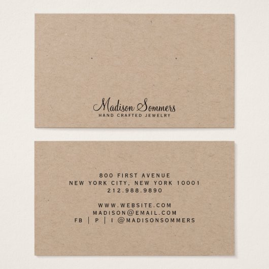 シンプルスクリプト名Kraftイヤリング表示カード (正面&裏面)