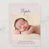 シンプルスクリプト名Pink 1-Photo誕生 案内状 (正面/裏面)