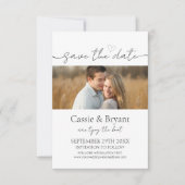 シンプルスクリプト日付モノグラムの保存招待状 (正面)