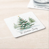 シンプルスクリプト水色クリスマスツリー スクエアペーパーコースター (アングル)