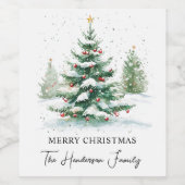 シンプルスクリプト水色クリスマスツリー ワインラベル (シングルラベル)