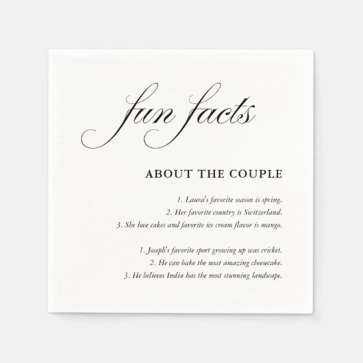 シンプルスクリプト白黒の結婚おもしろいファクト スタンダードカクテルナプキン (正面)