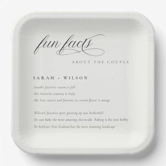 シンプルスクリプト白黒の結婚おもしろいファクト ペーパープレート (正面)