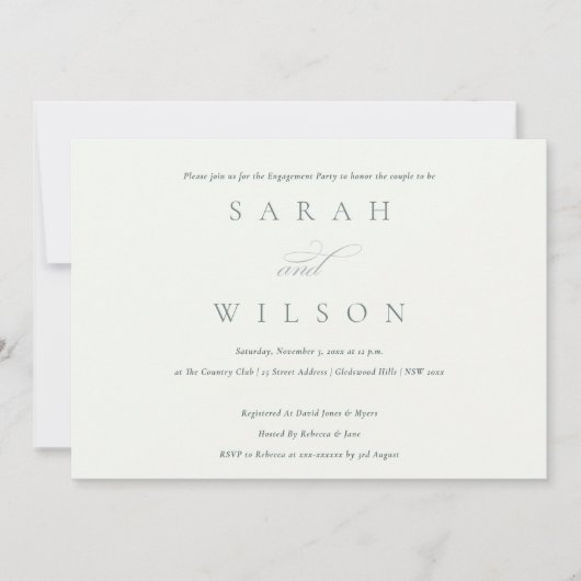 シンプルスクリプト白黒婚約パーティ招待状 サンキューカード (正面)
