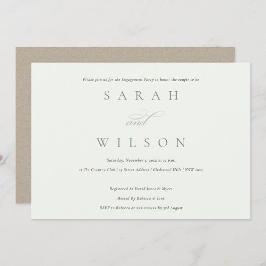シンプルスクリプト白黒婚約パーティ招待状 サンキューカード (正面/裏面)