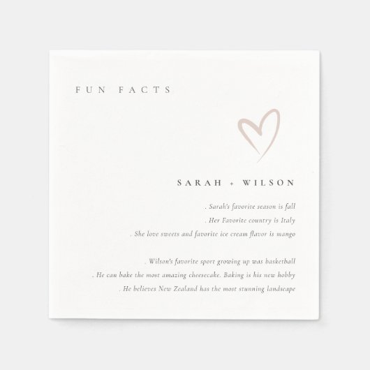 シンプルスクリプト赤面ハート結婚のおもしろいファクト スタンダードカクテルナプキン (正面)