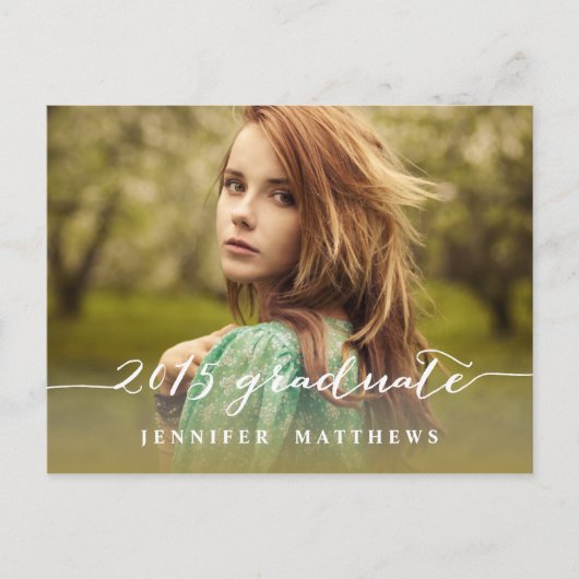 シンプルスクリプト | フォト卒業パーティー招待状 インビテーションポストカード (正面)