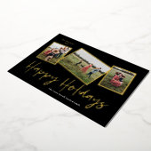 シンプルスクリプト ホリデーシーズン3枚写真コラージュ ゴールド 箔シーズンカード (回転した状態)