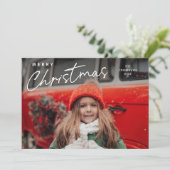シンプルスクリプト メリークリスマス 3 写真入り シーズンカード (スタンド正面)