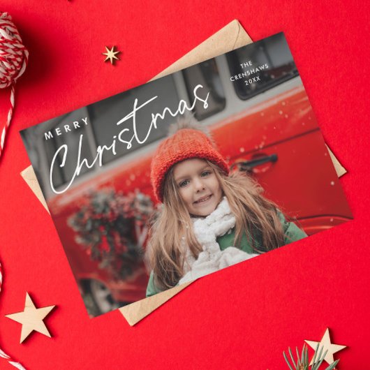 シンプルスクリプト メリークリスマス 3 写真入り シーズンカード