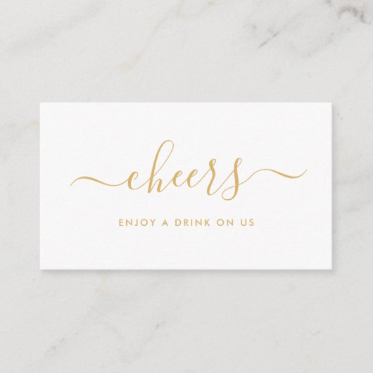 シンプルスクリプト 無料ドリンクチケット - ゴールド＆ホワイト エンクロージャーカード (正面)
