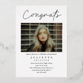 シンプルスクリプト 3枚の写真 卒業パーティー 箔招待状 (裏面)