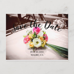 シンプルスクリプト – vintage car Save the Date ポストカード