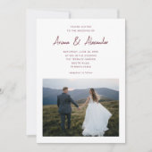 シンプルスクリプトBurgundy 2枚の写結婚真 招待状 (正面)