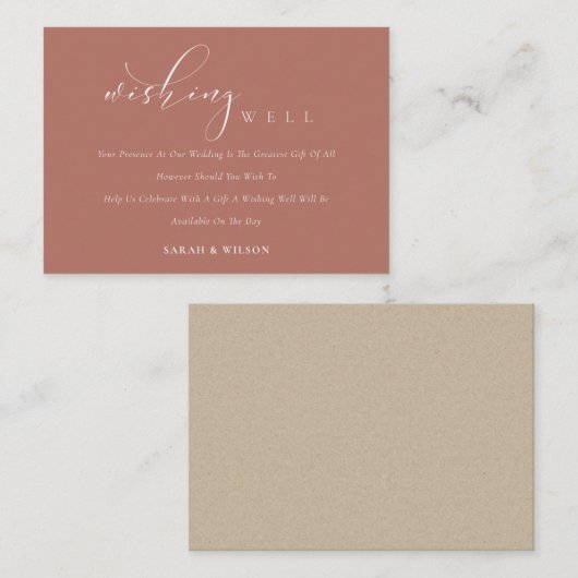 シンプルスクリプトTerracotta Rust'結婚 Wishing Well エンクロージャーカード (正面/裏面)
