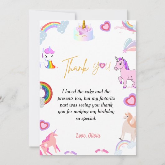 シンプルスクリプトunicorn誕生日サンキューカード 招待状 (正面)