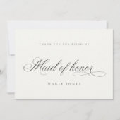 シンプルスクリプミニマルト白黒メイド・オブ・オーナー(花嫁付き添い人) サンキューカード (正面)