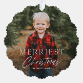 シンプルスクリプメリートス写真ホリデー オーナメントカード (裏面)