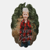 シンプルスクリプメリートス写真ホリデー オーナメントカード (右)