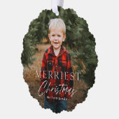シンプルスクリプメリートス写真ホリデー オーナメントカード (左)