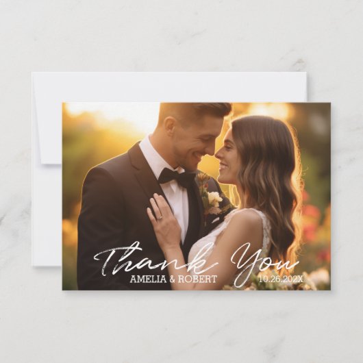 シンプルスクリプモダントとシック結婚の写真 サンキューカード (正面)