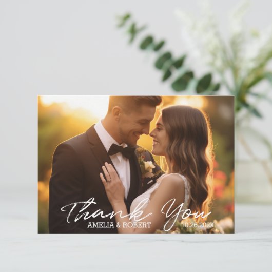 シンプルスクリプモダントとシック結婚の写真 サンキューカード (スタンド正面)