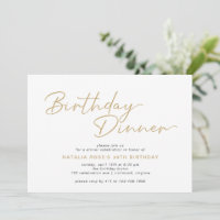 シンプルスクリプモダントホワイト&金ゴールド誕生日ディナー