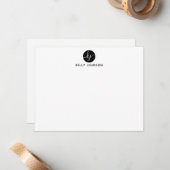 シンプルスクリプモダント円モノグラム黒 ノートカード (正面/裏面インサイチュ)