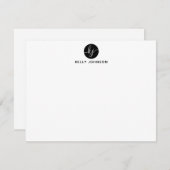 シンプルスクリプモダント円モノグラム黒 ノートカード (正面/裏面)