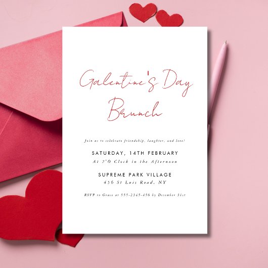 シンプルスクリプモダントGalentines Day Brunchパーティー 招待状