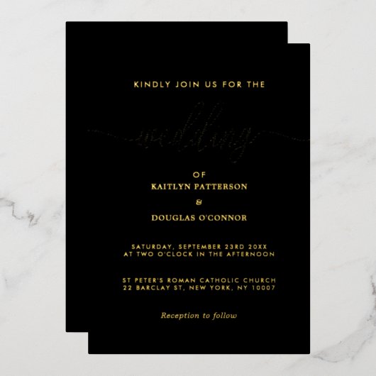 シンプルスクリプ実在トフォイル – 結婚式招待状 箔招待状 (正面/裏面)