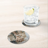 シンプルスクリプ結婚トの写真が日付を保存するエレガント ラウンドペーパーコースター (インサイチュ)