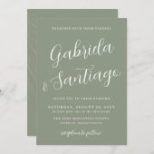 シンプルスクリプ結婚トSage Green White 招待状 (正面/裏面)